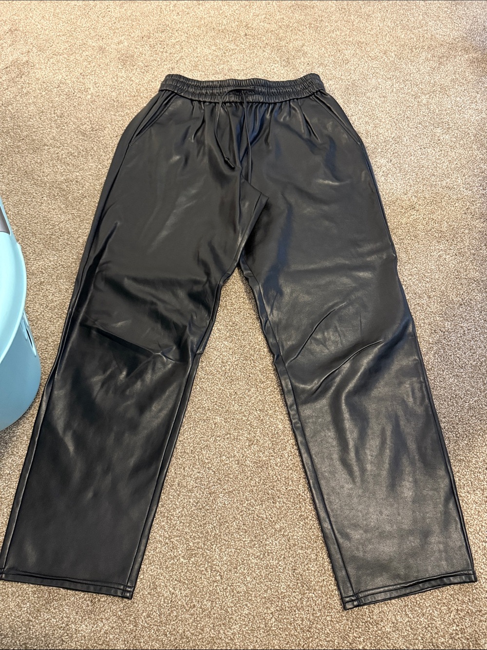 Aritzia Black Faux Leather Jogger Pants